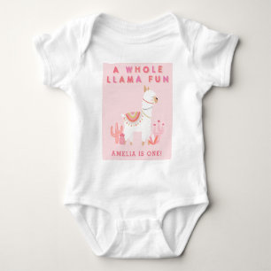 Niedlicher Lama Spaß Rosa 1. Geburtstag Baby Strampler