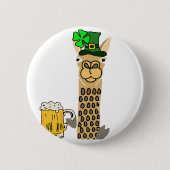 Niedlicher Lama-trinkenden Bier-St Patrick Button (Vorderseite)