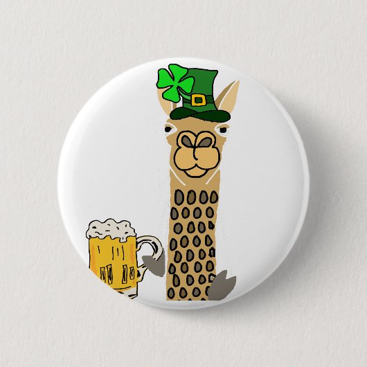 Niedlicher Lama-trinkenden Bier-St Patrick Button (Vorderseite)