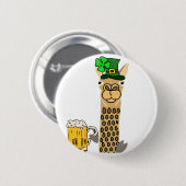 Niedlicher Lama-trinkenden Bier-St Patrick Button (Vorne & Hinten)