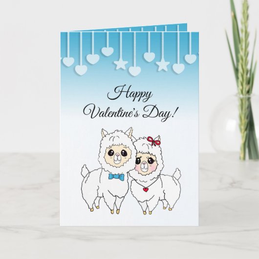 Niedlicher Lamas Funny Valentine's Day Karte (Vorderseite)