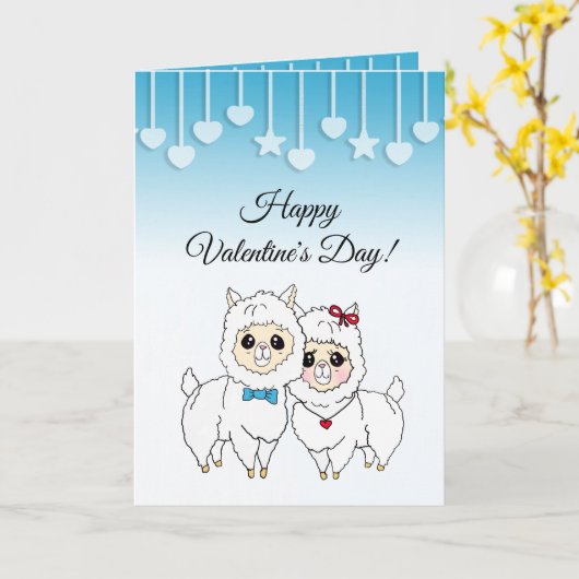 Niedlicher Lamas Funny Valentine's Day Karte (Gelbe Blume)