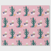 Niedlicher Lamavogel und -kaktus Geschenkpapier (Flach)