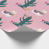 Niedlicher Lamavogel und -kaktus Geschenkpapier (Ecke)