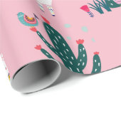 Niedlicher Lamavogel und -kaktus Geschenkpapier (Rolleneckpunkt)