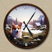 Niedlicher Landschaftlicher Hintergrund für Corgi Runde Wanduhr