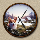 Niedlicher Landschaftlicher Hintergrund für Corgi Runde Wanduhr