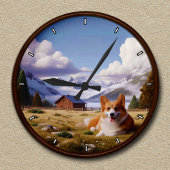 Niedlicher Landschaftlicher Hintergrund für Corgi Runde Wanduhr