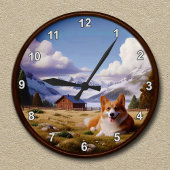 Niedlicher Landschaftlicher Hintergrund für Corgi Runde Wanduhr