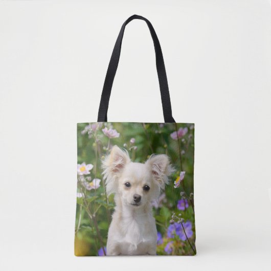 Niedlicher Langhaariger Chihuahua Hund Welpenhühne Tasche (Vorderseite)
