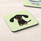 Niedlicher langhaariger Dackel-Welpe Untersetzer (Linke Seite)