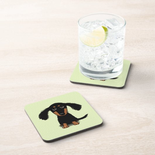 Niedlicher langhaariger Dackel-Welpe Untersetzer (Rechte Seite)