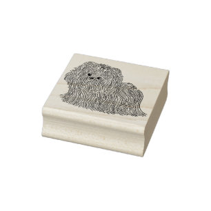 Niedlicher langhaariger Hund mit Bogen Gummistempel
