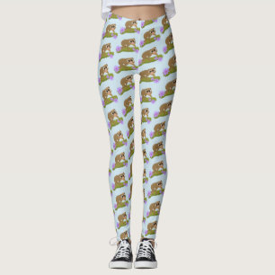 Niedlicher, langsamer Lorbeer auf Zweig-Cartoon Leggings