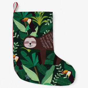 Niedlicher Lauf in grün-tropischen Illustrationsm Kleiner Weihnachtsstrumpf