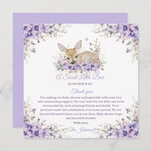 Niedlicher Lavendel Lila Blumenkinderdusche Dankeskarte (Vorne/Hinten)