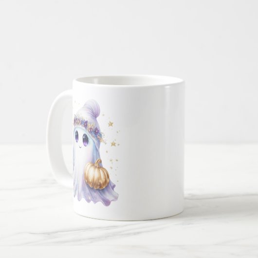 Niedlicher Lavendel Lila Ghost Halloween Spooky Bo Kaffeetasse (Vorderseite Links)
