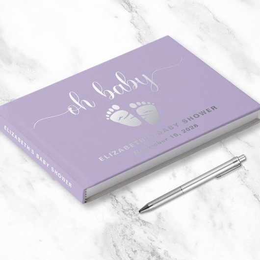 Niedlicher Lavendel Lila Silberstreifen Babydusche Gästebuch
