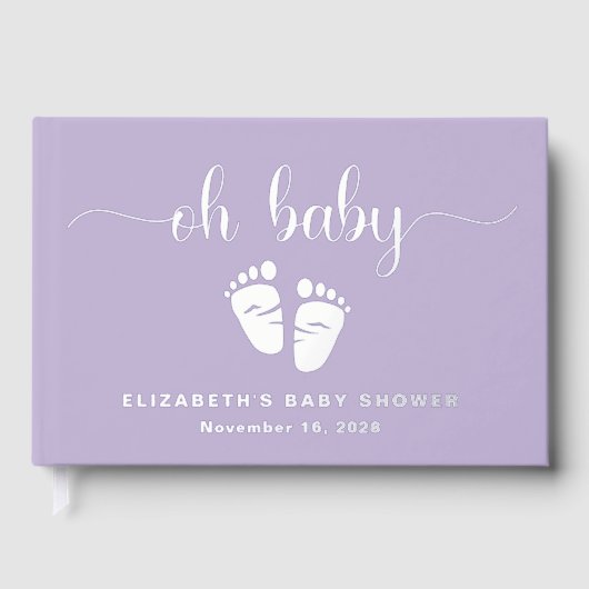 Niedlicher Lavendel Lila Silberstreifen Babydusche Gästebuch (Vorderseite)