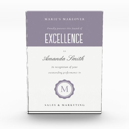 Niedlicher Lavendel-Minimal-Logo-Award für Exzelle Fotoblock (Vorderseite)