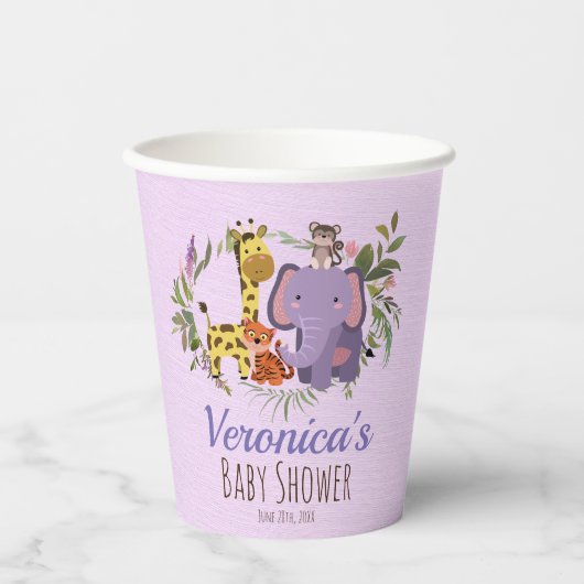 Niedlicher LavendelJungle Safari Wasserfarbenbaby- Pappbecher (Vorderseite)