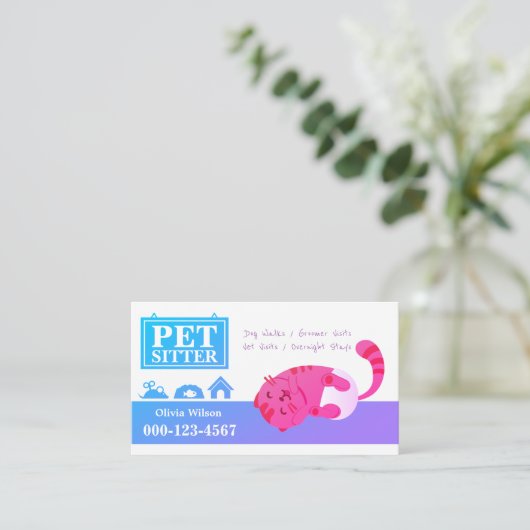 Niedlicher Lazy-Baby-Cat-Sitting-Service #2 Visitenkarte (Stehend Vorderseite)