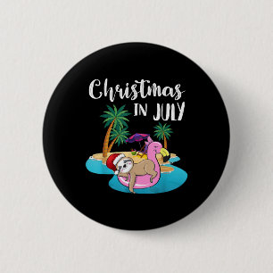 Niedlicher Lazy Sloth auf Flamingo Float Weihnacht Button