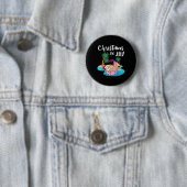 Niedlicher Lazy Sloth auf Flamingo Float Weihnacht Button (Beispiel)
