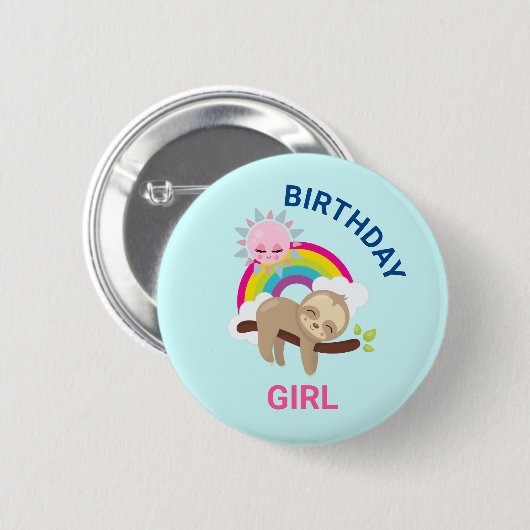 Niedlicher Lazy Sloth mit Sun & Rainbow Birthday G Button (Vorne & Hinten)