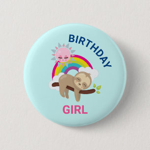 Niedlicher Lazy Sloth mit Sun & Rainbow Birthday G Button