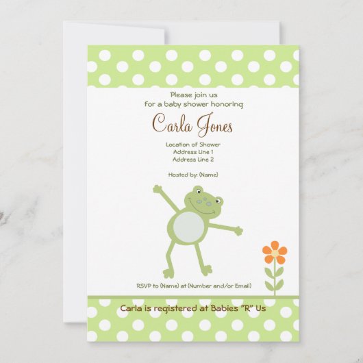 Niedlicher Leapfrog Baby Shower Einladungen 5 x 7 (Vorderseite)