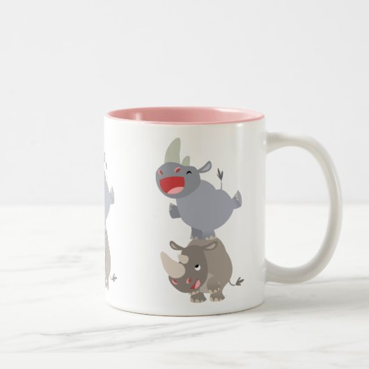 Niedlicher Leapfrog Cartoon Rhinos Zweifarbige Tasse (Rechts)