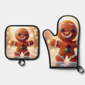 Niedlicher Lebkuchen Ofenhandschuh & Topflappen-Set (Vorderseite)
