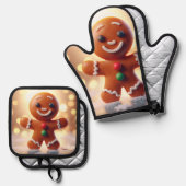 Niedlicher Lebkuchen Ofenhandschuh & Topflappen-Set (Vorderseite/Rückseite)
