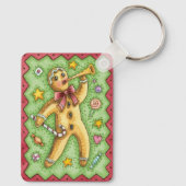 Niedlicher Lebkuchenmann Blühende Horn, Weihnachts Schlüsselanhänger (Rückseite)