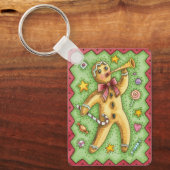 Niedlicher Lebkuchenmann Blühende Horn, Weihnachts Schlüsselanhänger (Vorderseite)