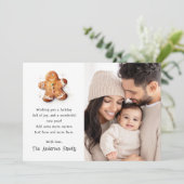 Niedlicher Lebkuchenmann Frohe Weihnachtsfeier Fot Feiertagskarte (Stehend Vorderseite)