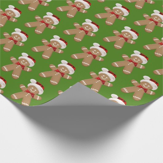 niedlicher Lebkuchenmann mit Weihnachtsmannmütze Geschenkpapier (Ecke)