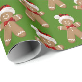 niedlicher Lebkuchenmann mit Weihnachtsmannmütze Geschenkpapier (Rolleneckpunkt)