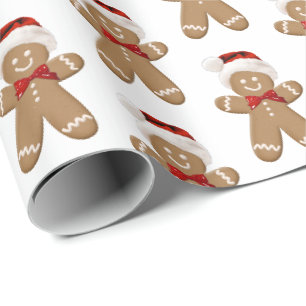 niedlicher Lebkuchenmann mit Weihnachtsmannmütze Geschenkpapier