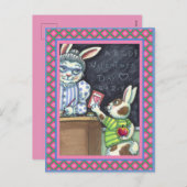 NIEDLICHER LEHRER-BUNNY-RABBIT FEIERTAGSPOSTKARTE (Vorne/Hinten)