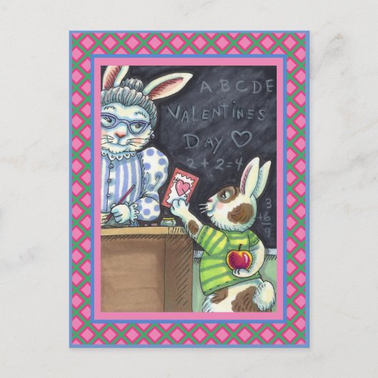 NIEDLICHER LEHRER-BUNNY-RABBIT FEIERTAGSPOSTKARTE (Vorderseite)