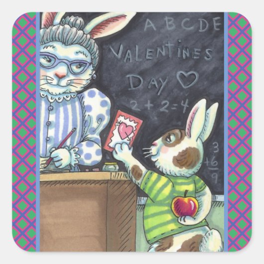 NIEDLICHER LEHRER-BUNNY-RABBIT QUADRATISCHER AUFKLEBER (Vorderseite)