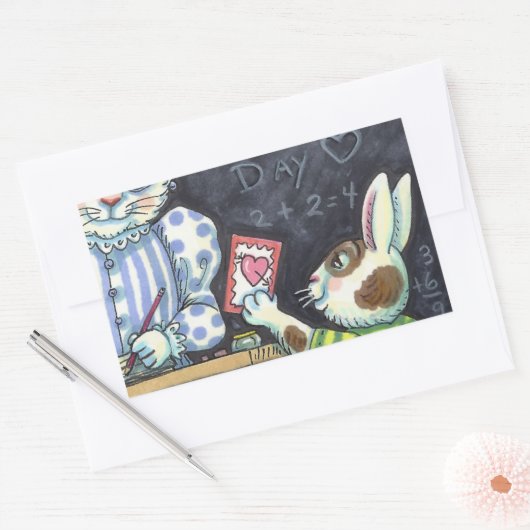 NIEDLICHER LEHRER-BUNNY-RABBIT RECHTECKIGER AUFKLEBER (Umschlag)