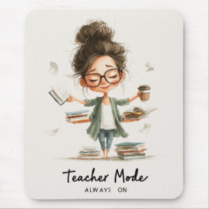Niedlicher Lehrer Cartoon mit "Lehrermodus immer e Mousepad