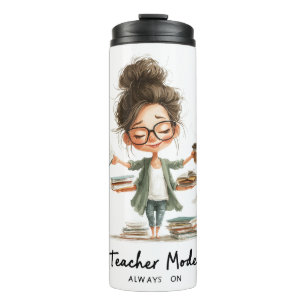 Niedlicher Lehrer Cartoon mit "Lehrermodus immer e Thermosbecher