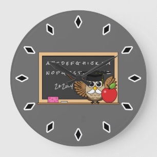 Niedlicher Lehrer mit Apple-Cartoon Große Wanduhr