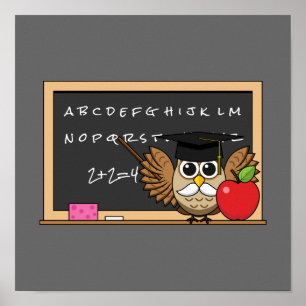 Niedlicher Lehrer mit Apple-Cartoon Poster