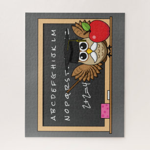 Niedlicher Lehrer mit Apple-Cartoon Puzzle