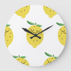 Niedlicher Lemon-Cartoon: Nahtlos Vintag Große Wanduhr